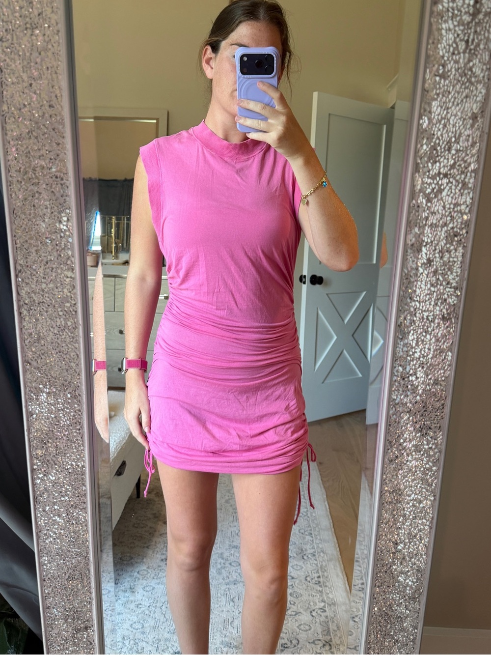 Anthropology- Women’s Pink Sleeveless Ruched Dress
